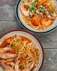 High angle view of food in bowl on table