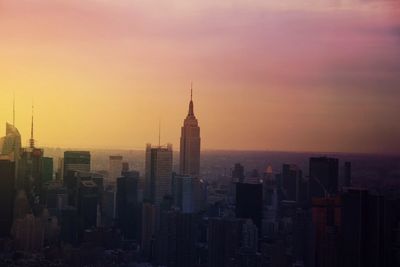 City skyline at sunset