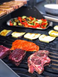 Close-up of meat on barbecue grill