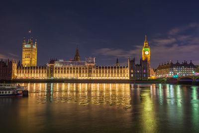 Illuminated buildings in city at night