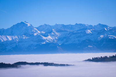 Scenic view of snowcapped mountains against sky