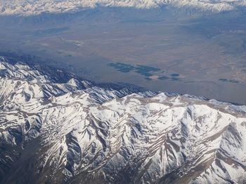 High angle view of mountains during winter