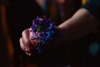 Close-up of hand holding flowers