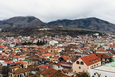 High angle view of townscape against sky