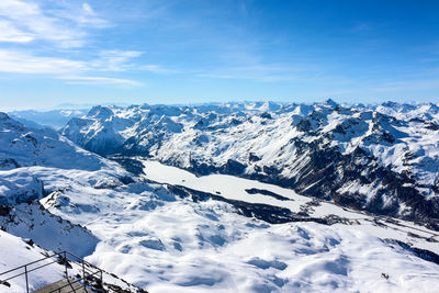 Scenic view of snowcapped mountains against sky