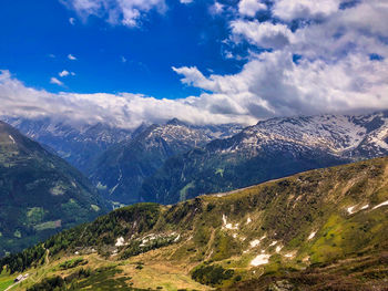 Scenic view of snowcapped mountains against sky