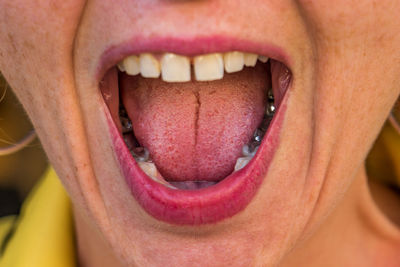 Close-up of woman with mouth open