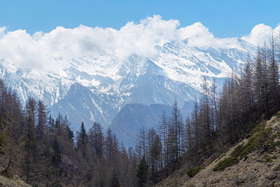 Panoramic view of snowcapped mountains against sky