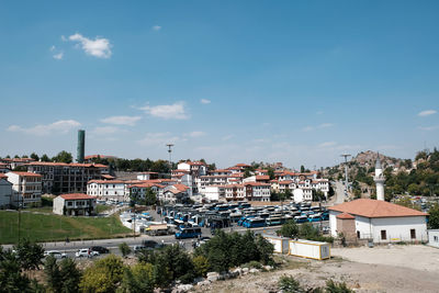 High angle shot of townscape against sky in ankara