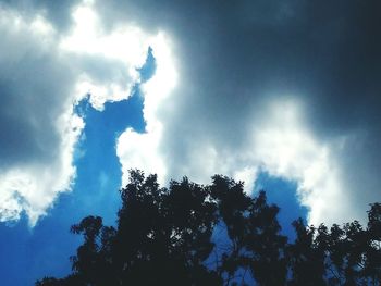 Low angle view of silhouette trees against sky