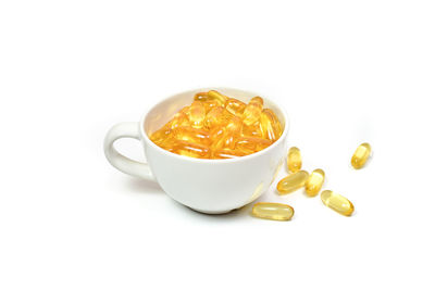 Close-up of tea cup against white background