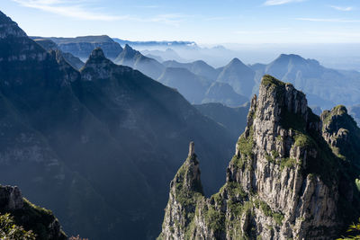 Panoramic view of rocky mountains against sky