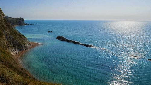 Scenic view of sea against clear sky