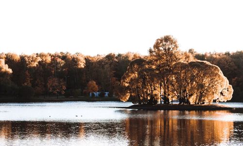 Scenic view of lake against clear sky