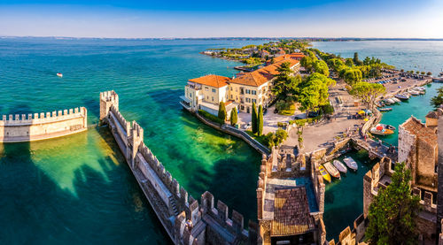 High angle view of lake against sky