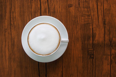 High angle view of coffee on table