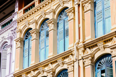 Low angle view of historical building, chinatown, singapore