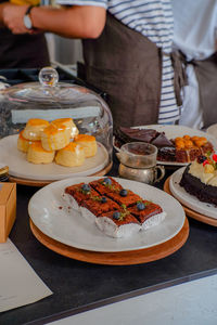 High angle view of people in plate on table