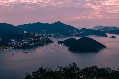 Overlooking view of deep water bay, hong kong seen form brick hill nam long shan in sunrise time