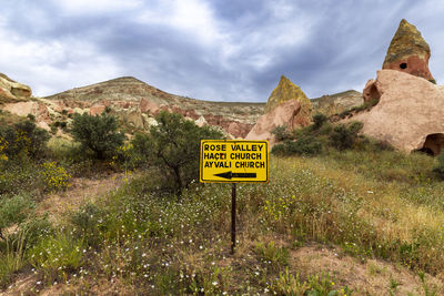 Landscape and signpost of the red valley in turkey