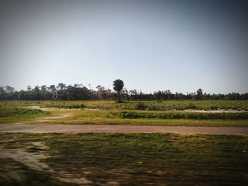 Scenic view of lake against clear sky