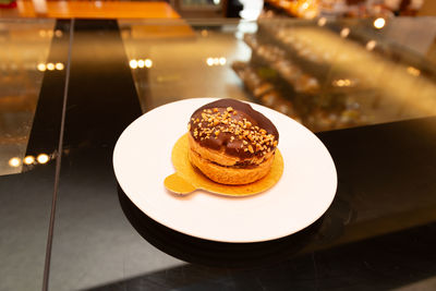 Close-up of dessert in plate on table