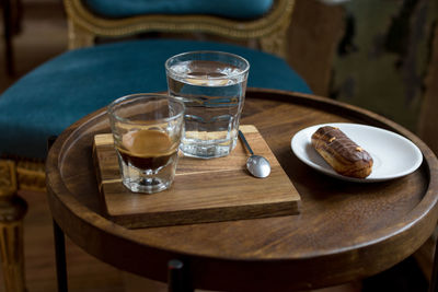 Close-up of coffee served on table