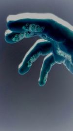 Close-up of human hand against gray background