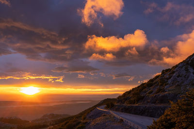 Clouds lit by the sunset on the velebit mountain, croatia