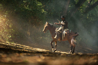 View of people riding horse