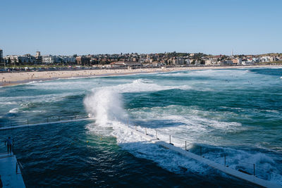 Scenic view of sea against clear sky