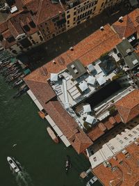 High angle view of buildings in city