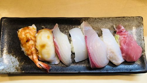High angle view of food on table