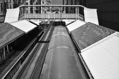 High angle view of escalator at railroad station