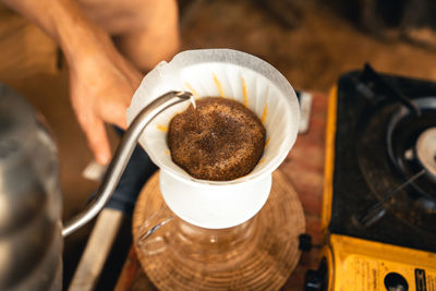 High angle view of coffee cup