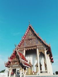 Low angle view of temple building against clear blue sky