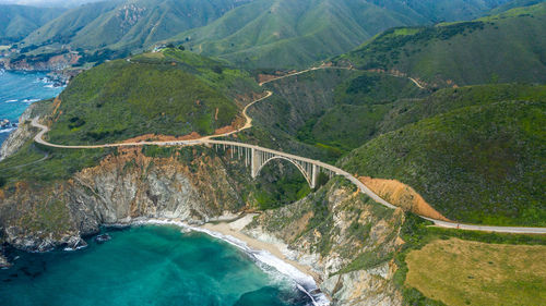 High angle view of river flowing through land