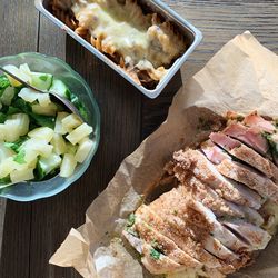 High angle view of food on table