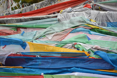 High angle view of multi colored umbrellas