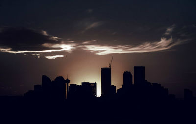 Silhouette of buildings against cloudy sky