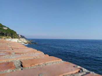 Scenic view of sea against clear blue sky