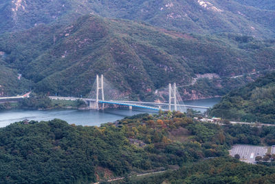 High angle view of bridge over mountains