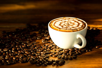 Close-up of coffee cup on table