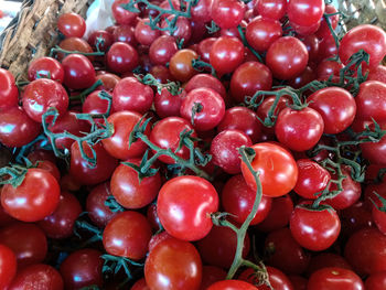 High angle view of cherries in market