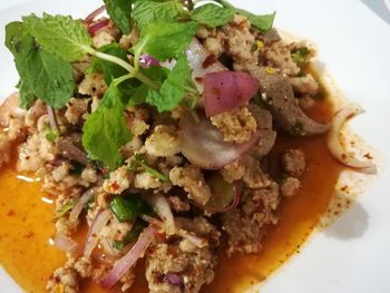 Close-up of food served in plate