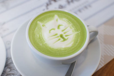 High angle view of coffee on table