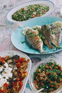 High angle view of meal served in plate