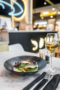 Close-up of food in plate on table