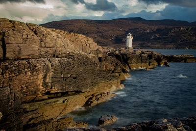 Scenic view of rock formations against sky