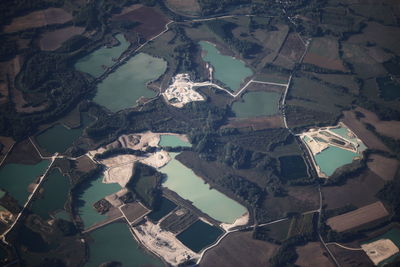 High angle view of buildings on land